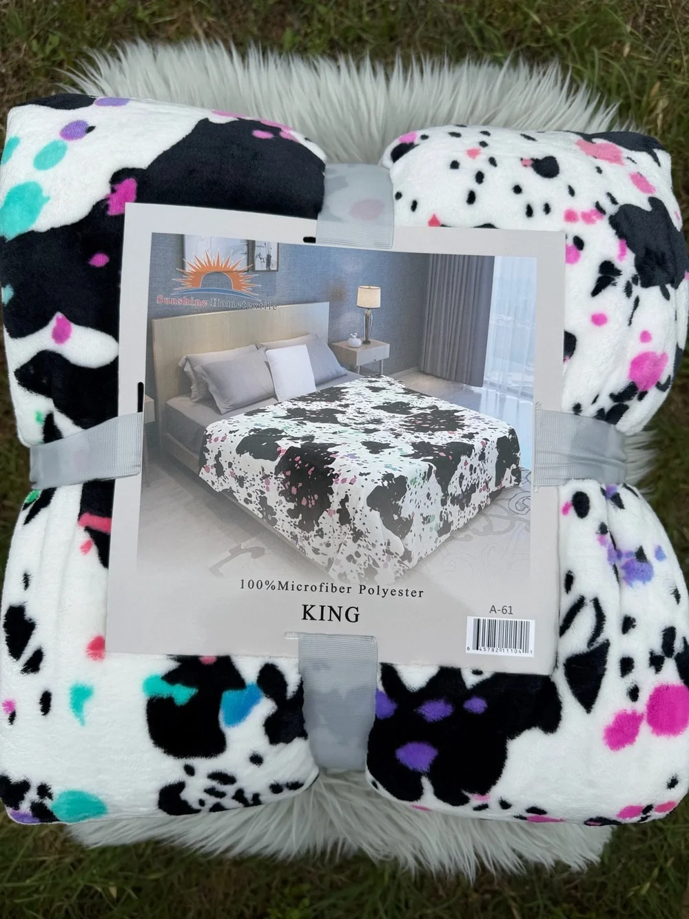 New King size Flannel blanket cowhide thick and cozy black white colorful